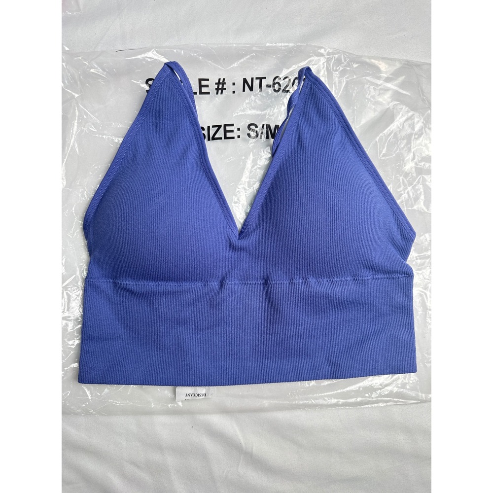 Zenana Women Ribbed Seamless V-Neck Bralette Marlin Blue NT-6203A Size S/M